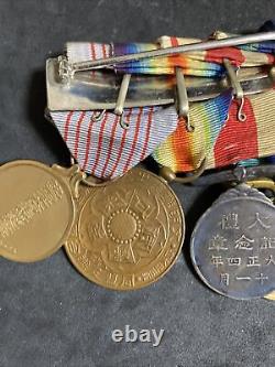 0329c WWI WWII Japanese imperial Soldier War Uniform 7 Medal Badge Bar