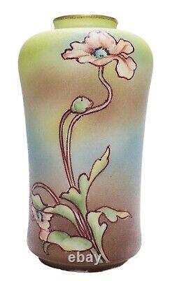 Antique Japanese Royal Kinjo 1910 Multicolor Hand Painted Floral Vase RARE