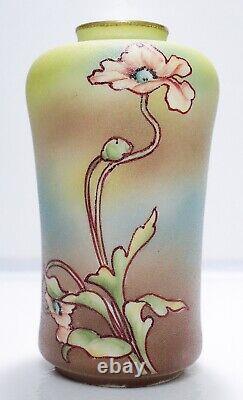 Antique Japanese Royal Kinjo 1910 Multicolor Hand Painted Floral Vase RARE