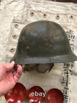 Imperial Japan Military 8pc Set Helmet Medal Badge Flag Cup Prewar WWII Era