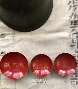 Imperial Japan Military 8pc Set Helmet Medal Badge Flag Cup Prewar WWII Era
