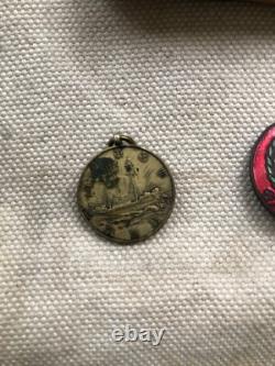 Imperial Japan Military 8pc Set Helmet Medal Badge Flag Cup Prewar WWII Era