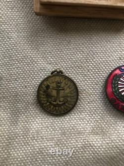 Imperial Japan Military 8pc Set Helmet Medal Badge Flag Cup Prewar WWII Era