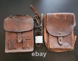 Imperial Japanese Army 2 leather bags Military 5 star WW2 Japan Map bag