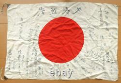 JAPANESE ANTIQUE WW2 IMPERIAL INSCRIBED GOOD LUCK SILK FLAG/BANNER 38×26 inch#19
