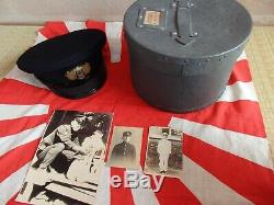 Japanese World War 2 WW2 Imperial Japan Navy Officer Named Hat Cap Box Photos