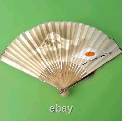 Original WWII Imperial Japanese Patriotic Folding Fan Vtg 40s Wood & Paper Mount