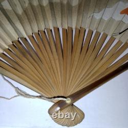 Original WWII Imperial Japanese Patriotic Folding Fan Vtg 40s Wood & Paper Mount