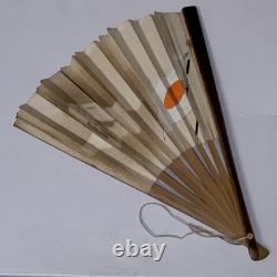 Original WWII Imperial Japanese Patriotic Folding Fan Vtg 40s Wood & Paper Mount