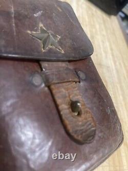 RARE WW2 ERA JAPANESE OFFICE'S BROWN LEATHER MAP CASE With IMPERIAL STAR INSIGNIA