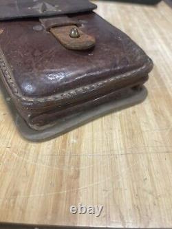 RARE WW2 ERA JAPANESE OFFICE'S BROWN LEATHER MAP CASE With IMPERIAL STAR INSIGNIA