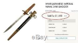 Rare Wwii Imperial Japanese Navy Officer Dagger, Knife