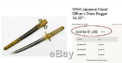 Rare Wwii Imperial Japanese Navy Officer Dagger, Knife