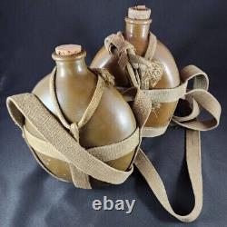 Vintage Japanese Imperial Army 2 Old Water Bottles WW2 WW1 Soldier equipment