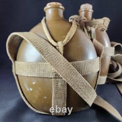 Vintage Japanese Imperial Army 2 Old Water Bottles WW2 WW1 Soldier equipment