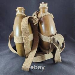 Vintage Japanese Imperial Army 2 Old Water Bottles WW2 WW1 Soldier equipment