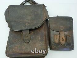 Vintage Japanese Imperial Army WW2 Leather Map Bags Set of 2 Star Studs Military