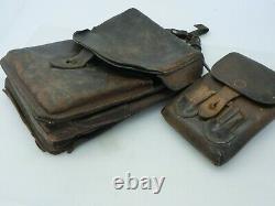 Vintage Japanese Imperial Army WW2 Leather Map Bags Set of 2 Star Studs Military