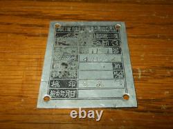 WW II Imperial Japanese Navy Aircraft MAIN DATA PLATE A6M3 Model 22 ZERO