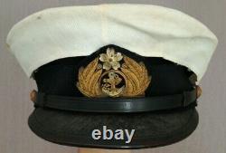 WW2 Era Named Japanese Navy Officers Visor Cap with White Cover Imperial Japan