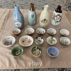 WW2 Imperial Japanese Army Retirement memorial Sake bottles 15cm and Cups Lot