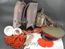 WW2 Imperial Japanese Army Soldier's Peaked Cap, Leather Putees etc lot Set