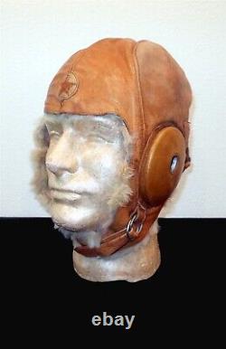 WW2 Imperial Japanese Army WINTER LEATHER & FUR PILOT FLIGHT HELMET NICE