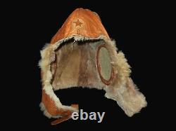 WW2 Imperial Japanese Army WINTER LEATHER & FUR PILOT FLIGHT HELMET NICE