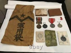 WW2 Imperial Japanese Army medal military bag etc. Set Military F/S