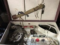 WW2 Imperial Japanese Pilots Lot Suitcase Sword Headband Wings Medal Banner