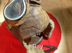 WW2 Imperial Japanese Winter Late war LEATHER PILOT FLIGHT HELMET with Goggles