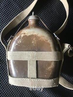 WW2 WWII imperial Japanese Army Brown Canteen Water Flask With Cork & Sling NAMED