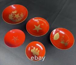 WWII Imperial Japanese Army Lacquer Sake Cup Set x5 China Campaign & Taisho Gift