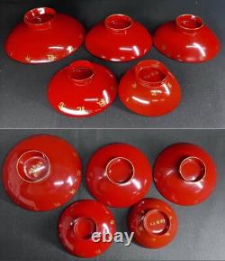 WWII Imperial Japanese Army Lacquer Sake Cup Set x5 China Campaign & Taisho Gift