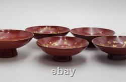 WWII Imperial Japanese Army Lacquer Sake Cups Set x5 / Victory, Cavalry, Police