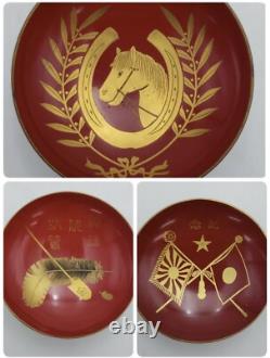 WWII Imperial Japanese Army Lacquer Sake Cups Set x5 / Victory, Cavalry, Police