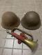 Wwii Imperial Japanese Army Relics 2 Iron Helmets & Trumpet Found In Old Family