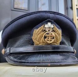 WWII Imperial Japanese Navy Custom Officer's Hat, Red Lining, Embroidered Name