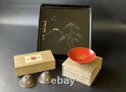 World War II Imperial Japanese Army Manchurian Incident Brass & Wooden Sake Cups