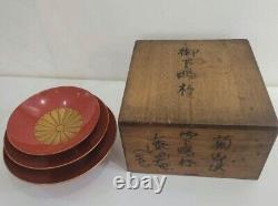 World War II Imperial Japanese Royal Chrysanthemum Wood Cups Set of 3
