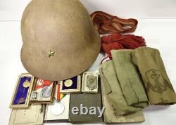 World war 2 original imperial japanese helmet & medal & bag bulk set antique